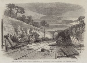 Scena del Recente Incidente Ferroviario a Winchburgh, sulla Ferrovia di Edimburgo e Glasgow (incisione) da English School