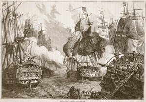 Battaglia navale al largo di Trincomalee, illustrazione da Cassells Illustrated History of India di James Grant, pub. 1879 da English School