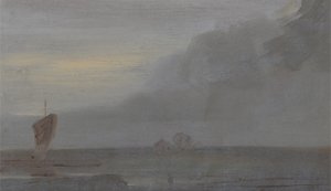 Paesaggio marino con barche: sera, precedentemente attribuito a J.M.W. Turner (1775-1851) e anche attribuito a Peter de Wint (1784-1849), 1810-20 da English School