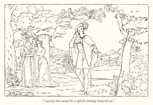 La tempesta di Shakespeare; Ferdinando guidato dal canto di Ariel (incisione)
