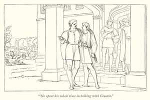 La dodicesima notte di Shakespeare; Orsino manda Viola da Olivia (incisione) da English School