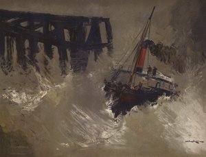 Nave che combatte grandi onde