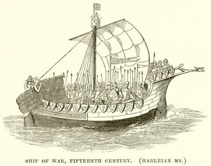 Nave da guerra, XV secolo. (Manoscritto Harleiano) da English School