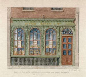 Negozio del defunto Alderman Birch vicino alla Royal Exchange. 1871 da English School