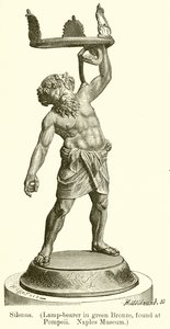Silenus. (Portatore di lampada in bronzo verde, trovato a Pompei. Museo di Napoli) (incisione) da English School