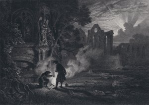 Sir Arthur e Dousterswivel nelle rovine di St Ruth (incisione) da English School