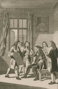 Sir Christopher Wren che presenta a Re Carlo II il suo piano per la ricostruzione della Città di Londra da English School