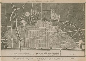 Piano di Sir Christopher Wren per la ricostruzione della Città di Londra dopo il terribile incendio del 1666 da English School