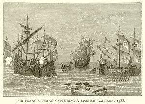 Sir Francis Drake cattura un galeone spagnolo, 1588