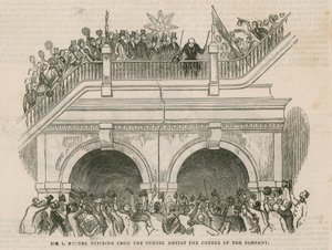 Sir Isambard Brunel si ritira dal tunnel tra gli applausi della compagnia da English School