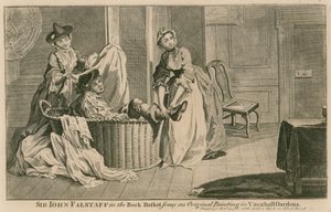 Sir John Falstaff nel cesto della biancheria, da un dipinto originale nei Vauxhall Gardens, Londra