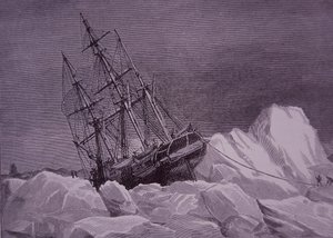 Sir John Franklin, spedizione del 1845 per trovare il Passaggio a Nord-Ovest, nave Terror bloccata nel ghiaccio, fine XIX secolo (incisione)