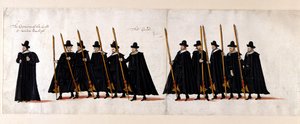 Sir Walter Raleigh, Capitano della Guardia, e la Guardia. Parte del corteo funebre della Regina Elisabetta I verso l