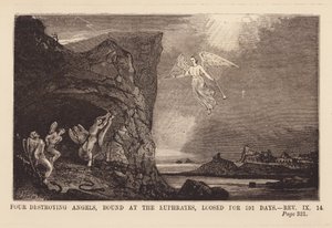 Sesto angelo che libera i quattro angeli legati dal fiume Eufrate (incisione)