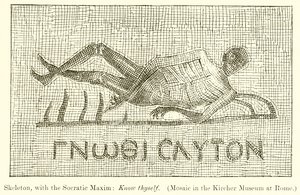 Scheletro, con la massima socratica: Conosci te stesso (Mosaico nel Museo Kircher a Roma) da English School