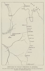Schizzo della mappa delle operazioni italiane in Abissinia (incisione) da English School
