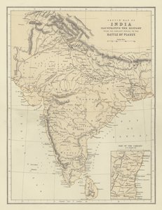 Mappa di India illustrante la storia dal periodo più antico alla battaglia di Plassy
