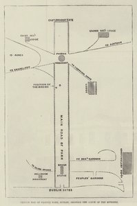 Mappa di Phoenix Park, Dublino, che mostra la scena degli omicidi da English School