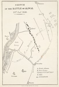 Schizzo della Battaglia di Aliwal, 28 gennaio 1846, da Cassells Illustrated History of England da English School