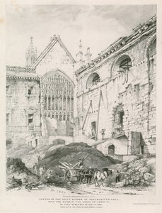 Schizzo della finestra sud della Westminster Hall con le rovine della Camera dei Lord