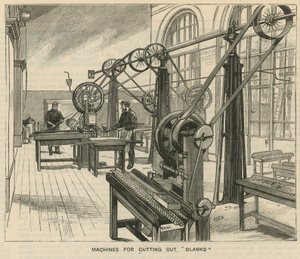 Schizzi alla Royal Mint, Tower Hill; macchine per il taglio dei blanks