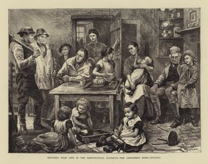 Schizzi dalla Vita nei Distretti Agricoli, la Casa del Lavoratore, Sera (incisione) da English School