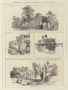 Schizzi di edifici antichi a Dacca, Bengala da English School