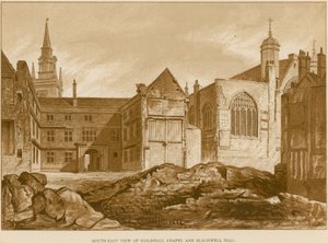 Vista sud-est della Cappella della Guildhall e Blackwell Hall, Londra da English School