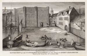 Vista sud della Dogana, Londra, durante il regno della regina Elisabetta da English School