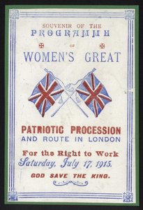 Programma souvenir della processione delle donne per il diritto al lavoro, Londra, 17 luglio 1915 da English School