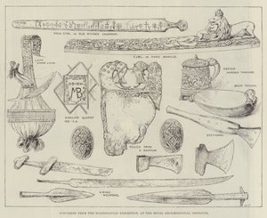 Esemplari dalla Mostra Scandinava, presso il Royal Archaeological Institute (incisione) da English School