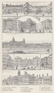 Ospedale di San Bartolomeo, Ospedale di Guy, Ospedale di San Giorgio, Ospedale di Betlemme, Ospedale di San Tommaso, Ospedale di Greenwich, Ospedale di Westminster, Ospedale di Brompton, Ospedale del King