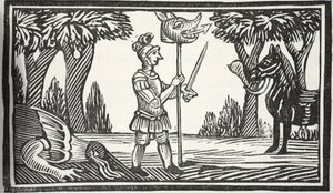 San Giorgio con la testa del drago, illustrazione da Chap-books del XVIII secolo di John Ashton, pub. 1882 da English School
