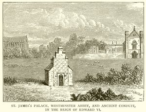 Palazzo di St. James, Abbazia di Westminster e antico condotto, nel regno di Edoardo VI da English School