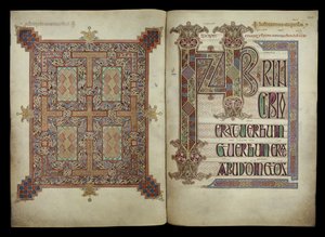 Vangelo di San Giovanni; pagina di tappeto e pagina di incipit, Cotton Nero D. IV, f.210v e f.211r dai Vangeli di Lindisfarne, 710-721 (pergamena)
