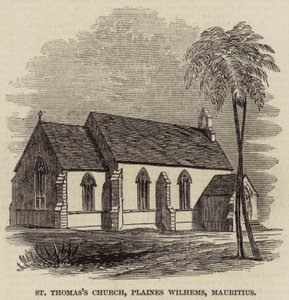 Chiesa di San Tommaso, Plaines Wilhems, Mauritius (incisione) da English School