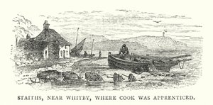 Staiths, vicino a Whitby, dove Cook fu apprendista (incisione a colori) da English School