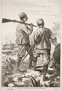 Le guide di Stanley che si avvicinano al Lago Tanganica, illustrazione da L