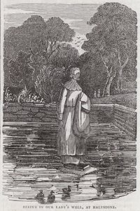 Statua nel Pozzo della Madonna, a Halystone (incisione) da English School