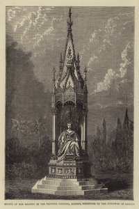 Statua di Sua Maestà nei Giardini Victoria, Bombay, donata dal Guicowar di Baroda (incisione) da English School