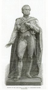 Statua del defunto Conte di Derby in Parliament Square, Westminster da English School
