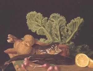 Natura morta di verdure e pesce