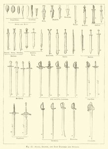 Pugnali e spade in pietra, bronzo e ferro (incisione) da English School