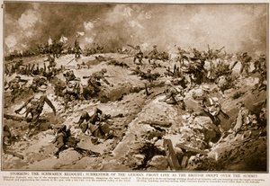 Assalto al Ridotto Schwaben: resa della linea del fronte tedesco mentre i britannici avanzavano sulla sommità, 1914-19 da English School