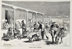 Scena di strada, Yarkand, illustrazione da La Geografia Universale, la Terra e i suoi abitanti di Elisee Reclus, pubblicato nel 1878
