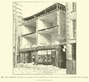 Case di strada a Charleston danneggiate nel terremoto della Carolina del Sud del 1886