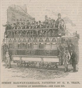 Carrozza ferroviaria stradale, brevettata da G.F. Train, in funzione a Birkenhead da English School