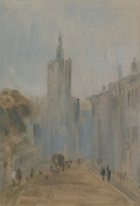 Strada con chiesa e figure precedentemente attribuito a J.M.W. Turner (1775-1851) e anche attribuito a Peter de Wint (1784-1849), 1822-25 da English School