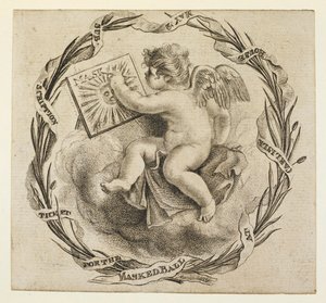 Biglietto di abbonamento per il ballo in maschera a Carlisle House, 22 maggio. Un cherubino alato da English School
