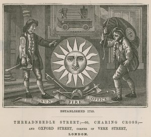 Sun Fire Office, Threadneedle Street, 60 Charing Cross, e Oxford Street, Londra da English School